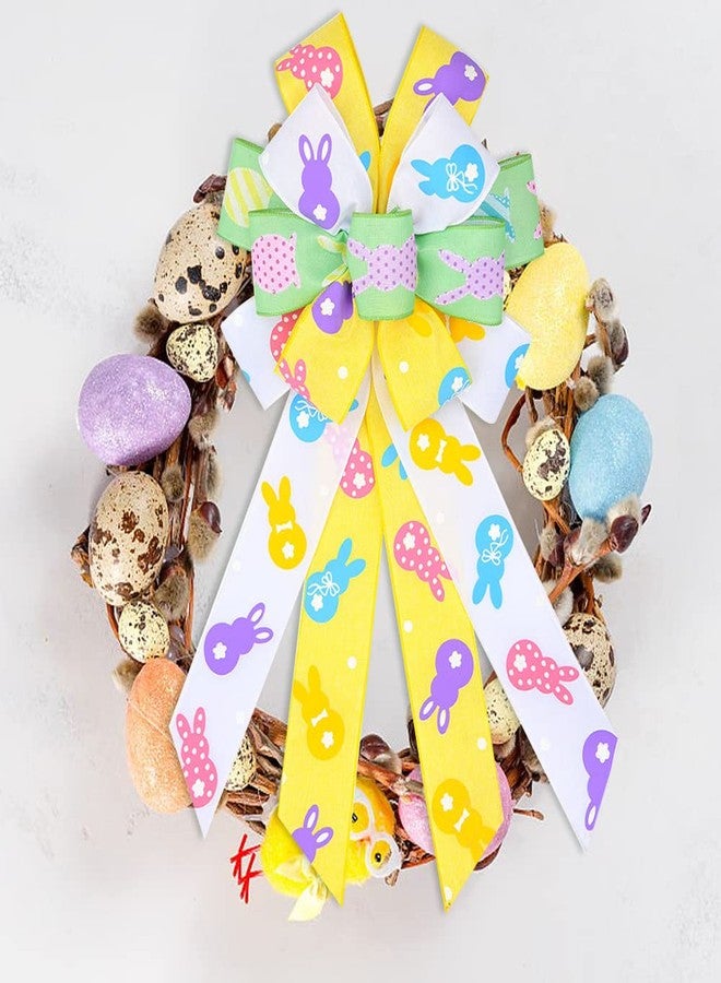 Hying Large Easter Bows for Wreath, Green White Yellow Burlap Ribbon Bow Easter Rabbits Wreath Bows Holiday Spring Bows for Front Door Easter Party Decorations Supplies - Image 3